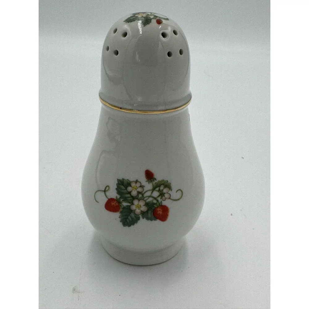 Vintage Avon Porcelain Sugar Shaker Strawberry Flower 22K gold trim